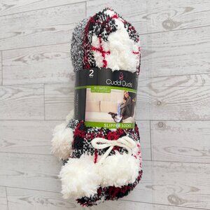 Cuddl Duds 2 pair PlushFill Slipper Socks Plaid Black Tweed Women's Shoe Sz 4-10